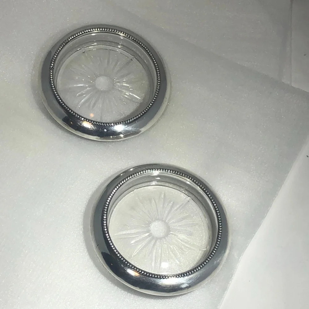 FRANK M WHITING & CO STERLING & CRYSTAL COASTERS - SET of 2